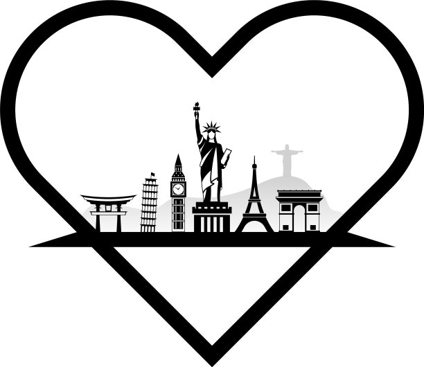 世界的地标以心的形式出现图片下载