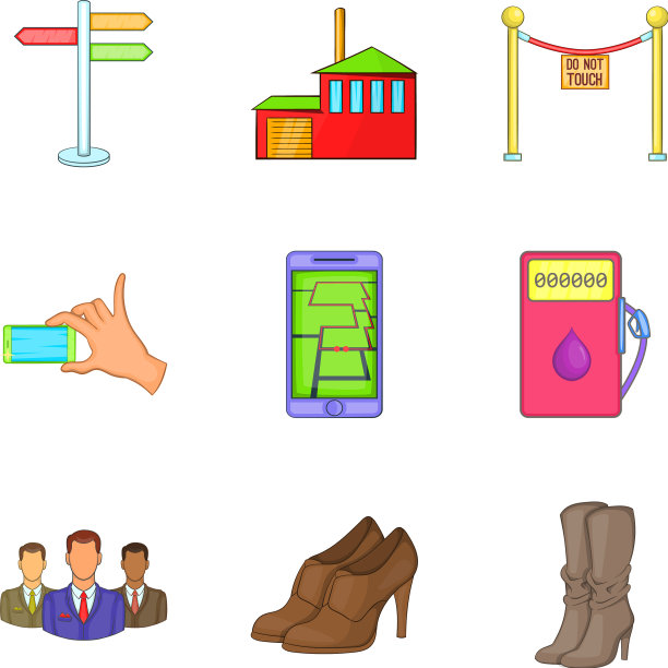 旅游城市的图标设定卡通风格图片下载