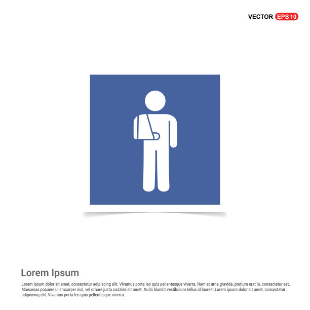 男子与骨折的手臂在绷带图标-蓝色照片图片下载