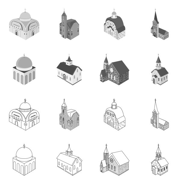 孤立对象庙和历史标志集图片下载