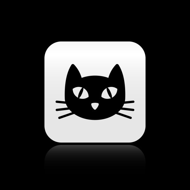 黑猫图标孤立在黑色背景图片下载