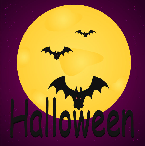 月亮和蝙蝠在紫色上图片下载