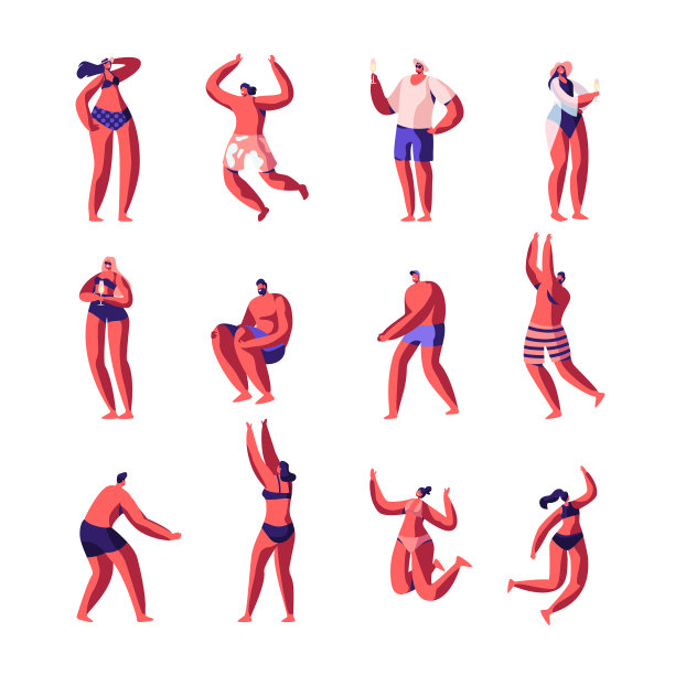 海滩派对放松男性女性角色设置图片下载