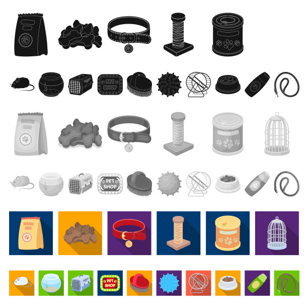 宠物商店平面图标在集合设计图片下载