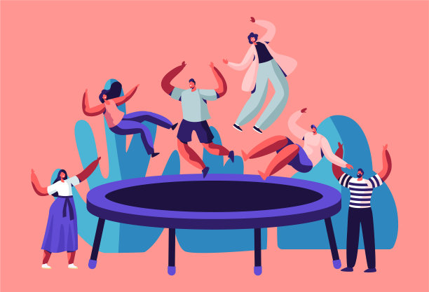 快乐的青少年在蹦床上跳朋友图片下载