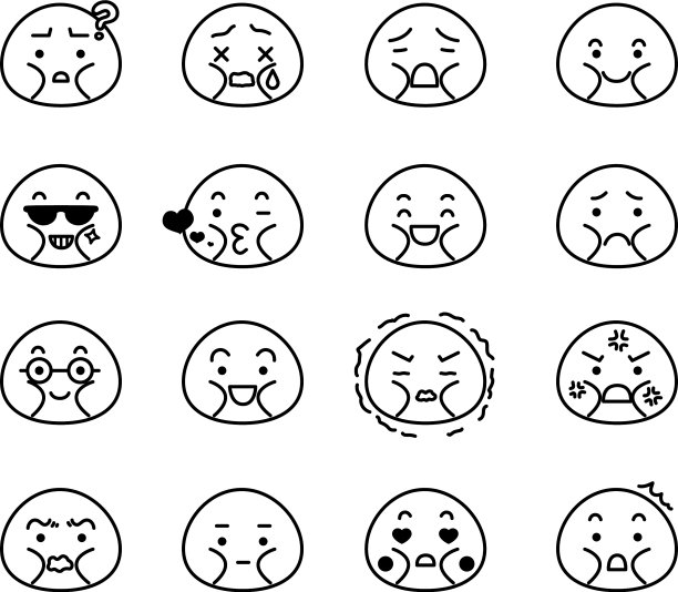 线条画胖子表情符号设置图片下载