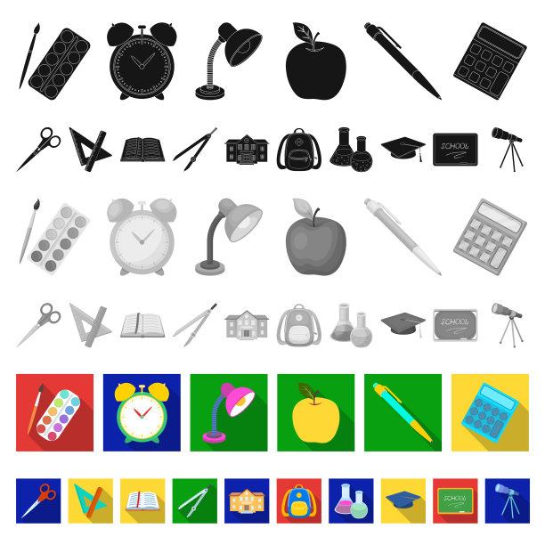 学校和教育平面图标集合图片下载