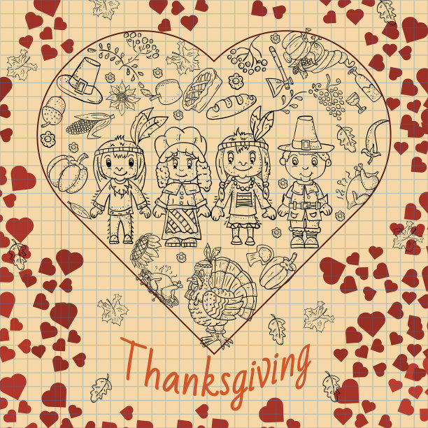 儿童绘画风格的感恩节涂鸦图片下载