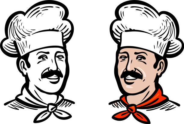 欢乐厨师或面包师的肖像标志标签或图片下载