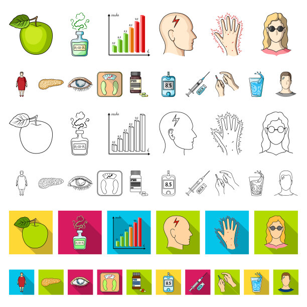 糖尿病卡通图标集合图片下载