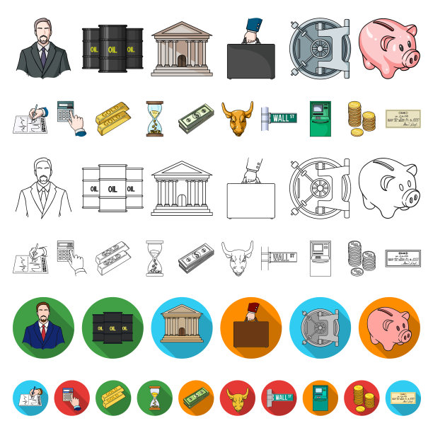 金钱和金融卡通图标在集合图片下载