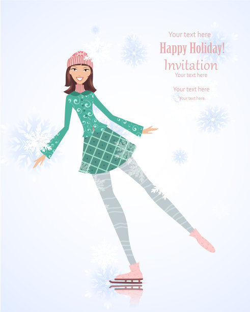 邀请卡上有可爱的女孩滑冰图片下载