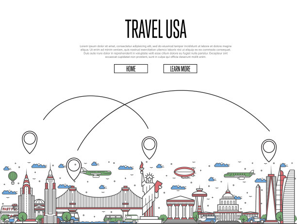 旅行美国海报在线性风格图片下载