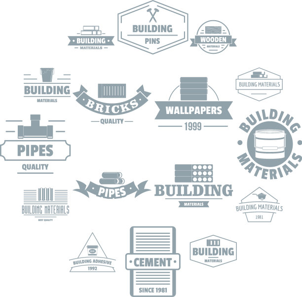 建筑材料logo图标设置简约风格图片下载