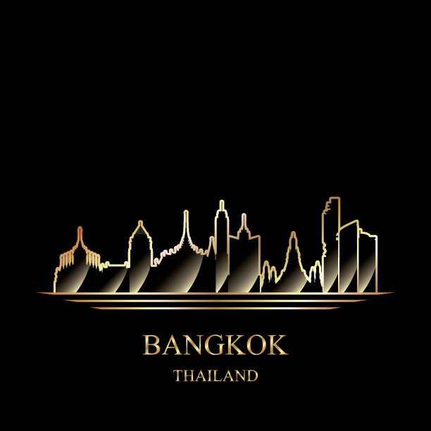 金色剪影曼谷在黑色的背景图片下载