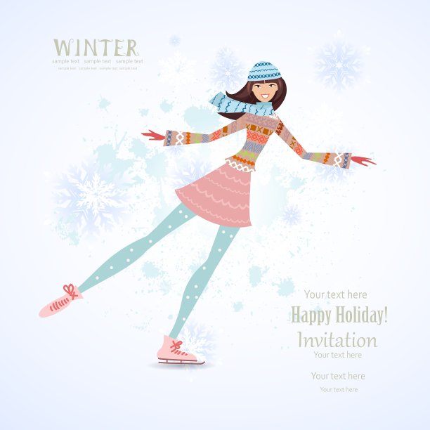 邀请卡上有快乐的女孩在冰上滑冰图片下载