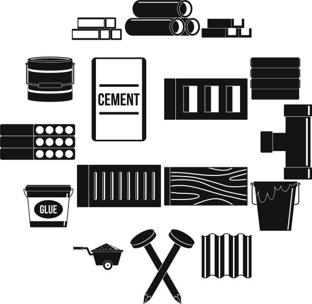 建筑材料图标设置简单的风格图片下载