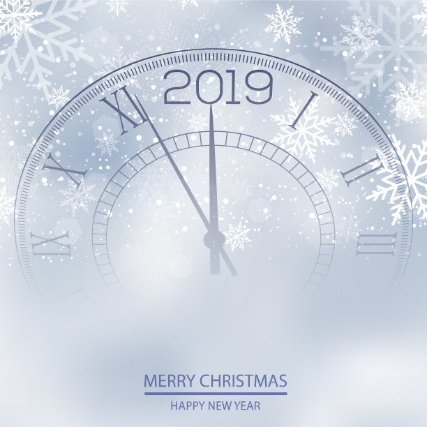 圣诞或新年贺卡与时钟图片下载