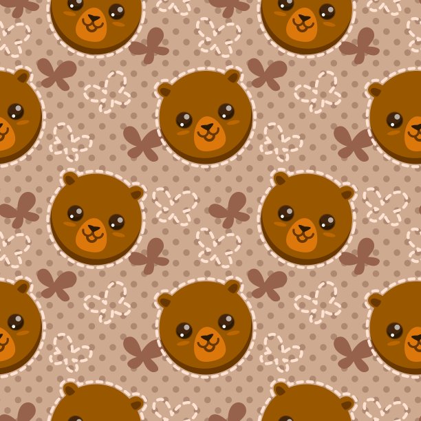 无缝图案与可爱的熊脸图片下载
