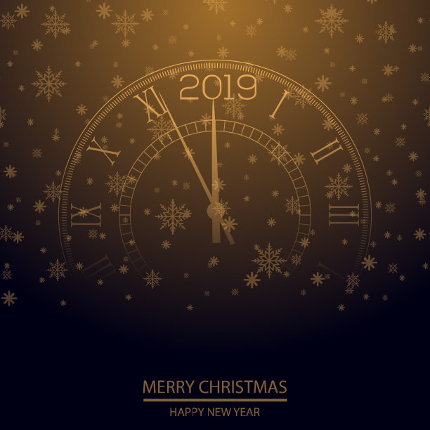 圣诞或新年贺卡与时钟图片下载