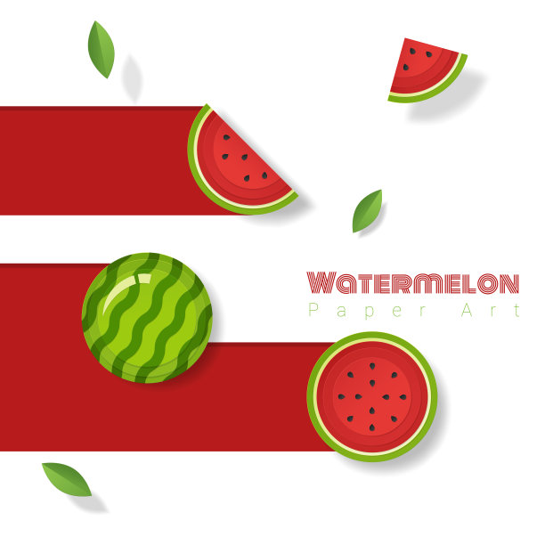 新鲜的西瓜水果背景纸艺术风格图片下载