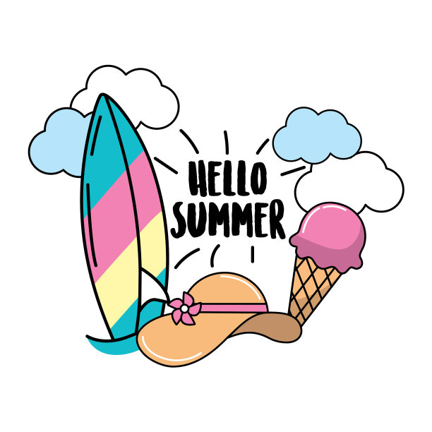 带云的冲浪板，带人字拖的冰淇淋图片下载