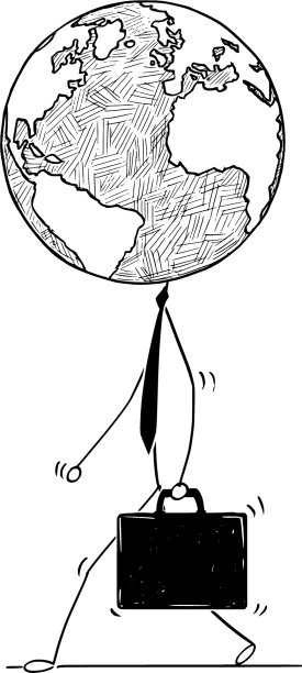 行走的商人卡通与地球世界图片下载