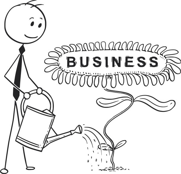 卡通商人园丁浇水盛开图片下载