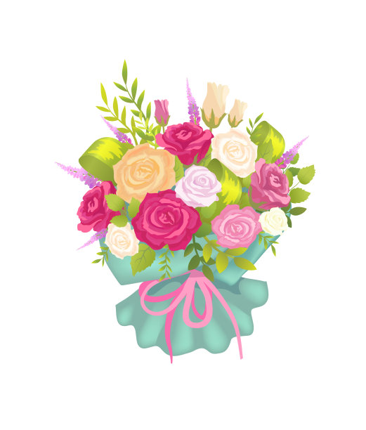 优雅的束与各种颜色的玫瑰和丁香图片下载