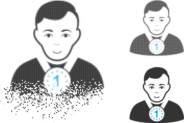 破坏像素半色调冠军图标与脸图片下载