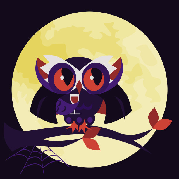 卡通万圣节吸血鬼猫头鹰扁平海报图片下载