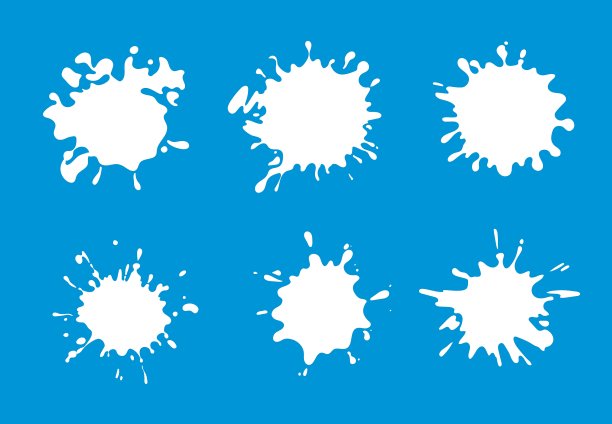 牛奶徽章设置白色飞溅和污点图片下载