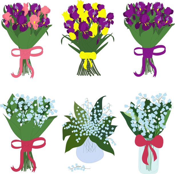 鸢尾花和铃兰花束图片下载