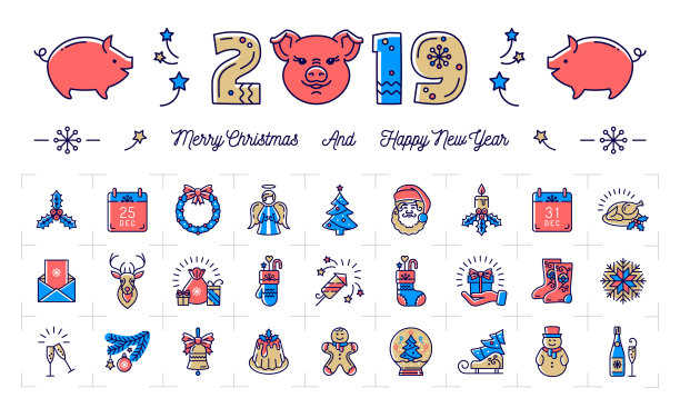 新年图标猪图标和2019年数字图片下载