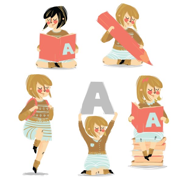 套装的学校女孩与配件图片下载