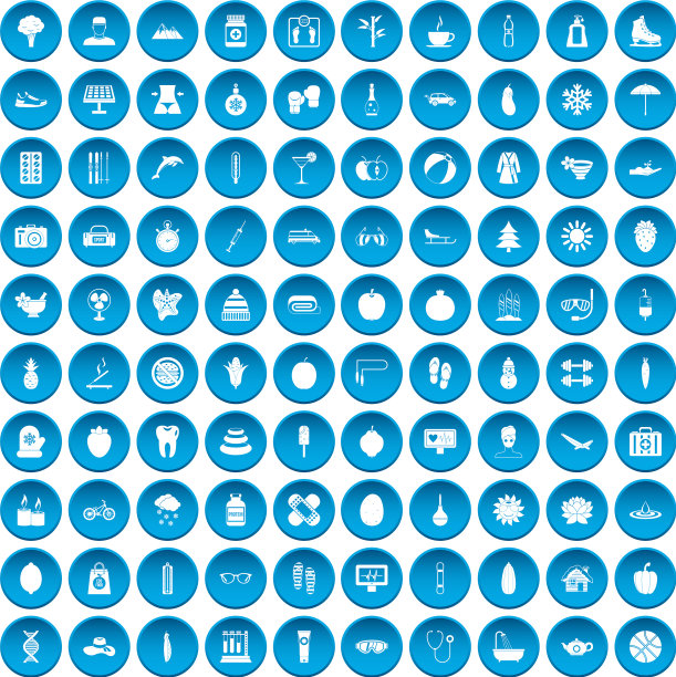 100个女性健康图标设置为蓝色图片下载