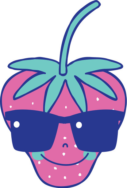 全颜色快乐的草莓水果与太阳镜图片下载