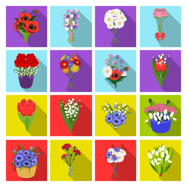 一束鲜花平面图标设置图片下载