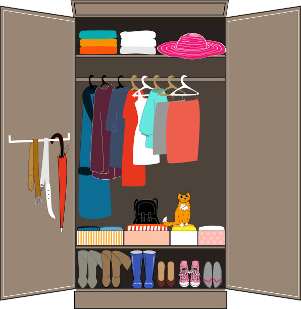开放式衣柜与整洁的衣服，家居内部图片下载