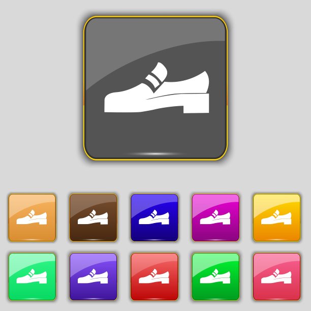 鞋图标标志设置为11个颜色的按钮图片下载