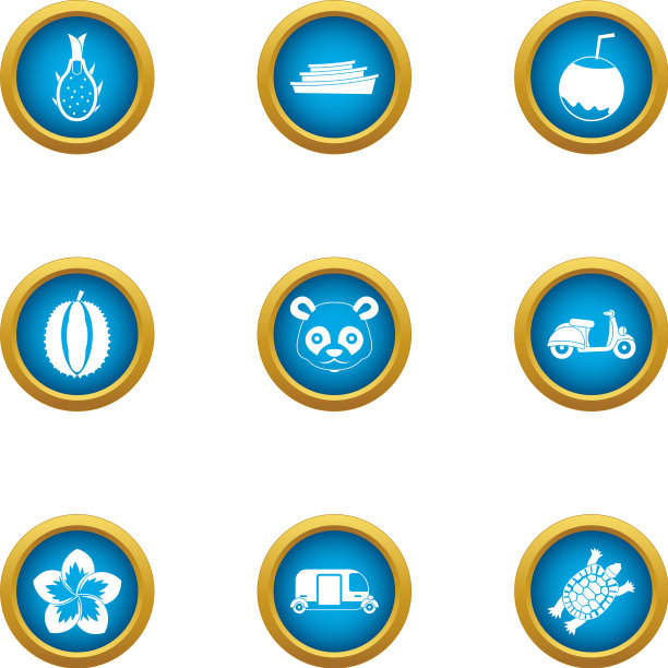 假日在亚洲图标设置扁平风格图片下载