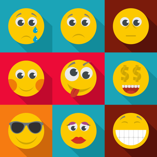 明亮的情感图标设置平面风格图片下载