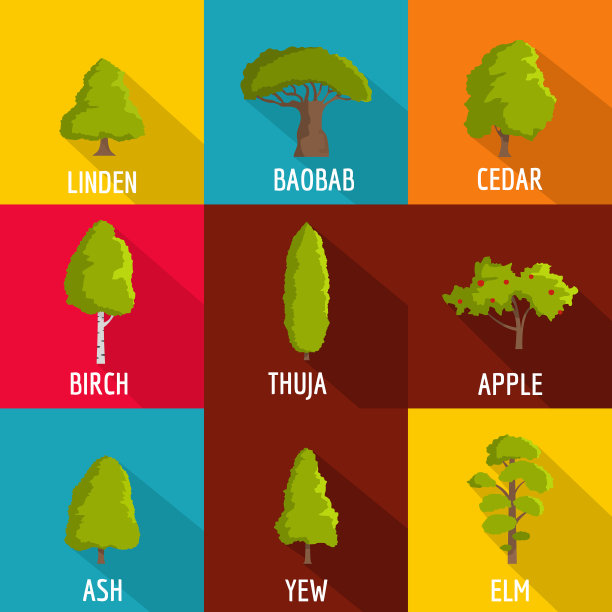 森林种植图标设置扁平风格图片下载