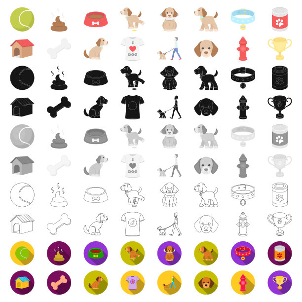 宠物狗卡通图标在集合设计图片下载