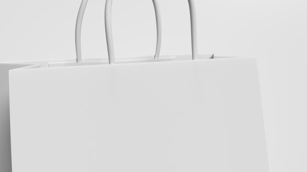 特写白色购物袋与处理绳在孤立的白色背景。对象和业务配件概念。3 d演示呈现图片下载