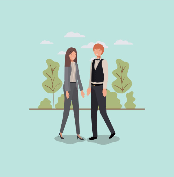 一对优雅的商务情侣在公园散步图片下载