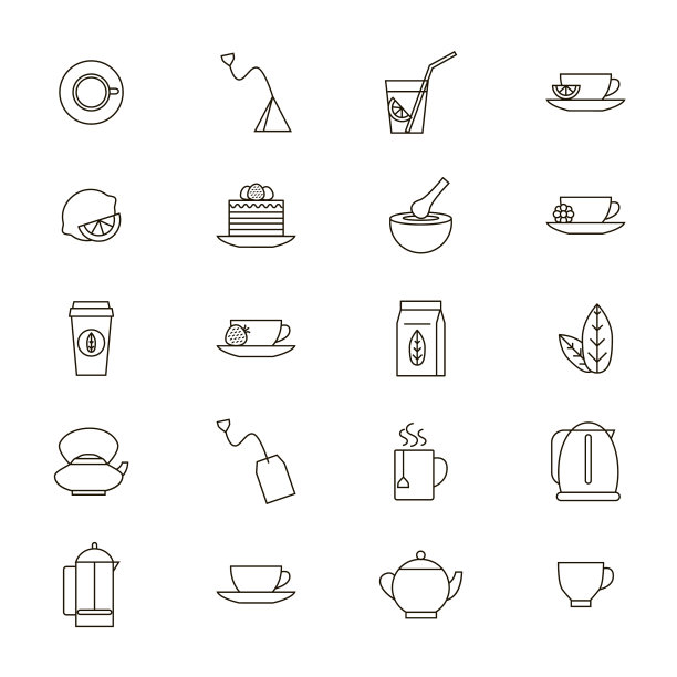 茶相关黑线细图标集图片下载