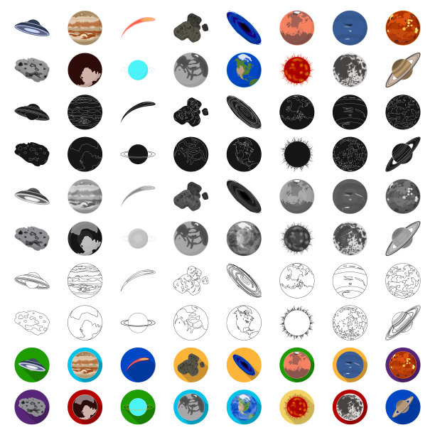 太阳系的行星卡通图标设置图片下载