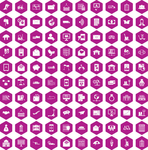 100个邮政服务图标六角形紫罗兰图片下载