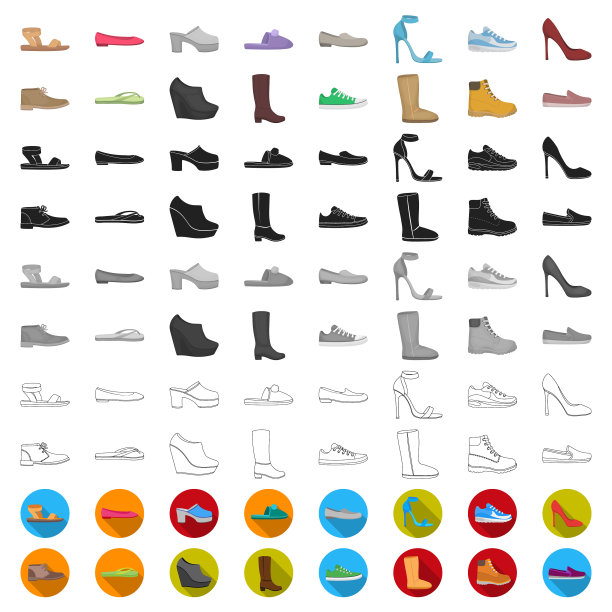 各种鞋子卡通图标在集合图片下载